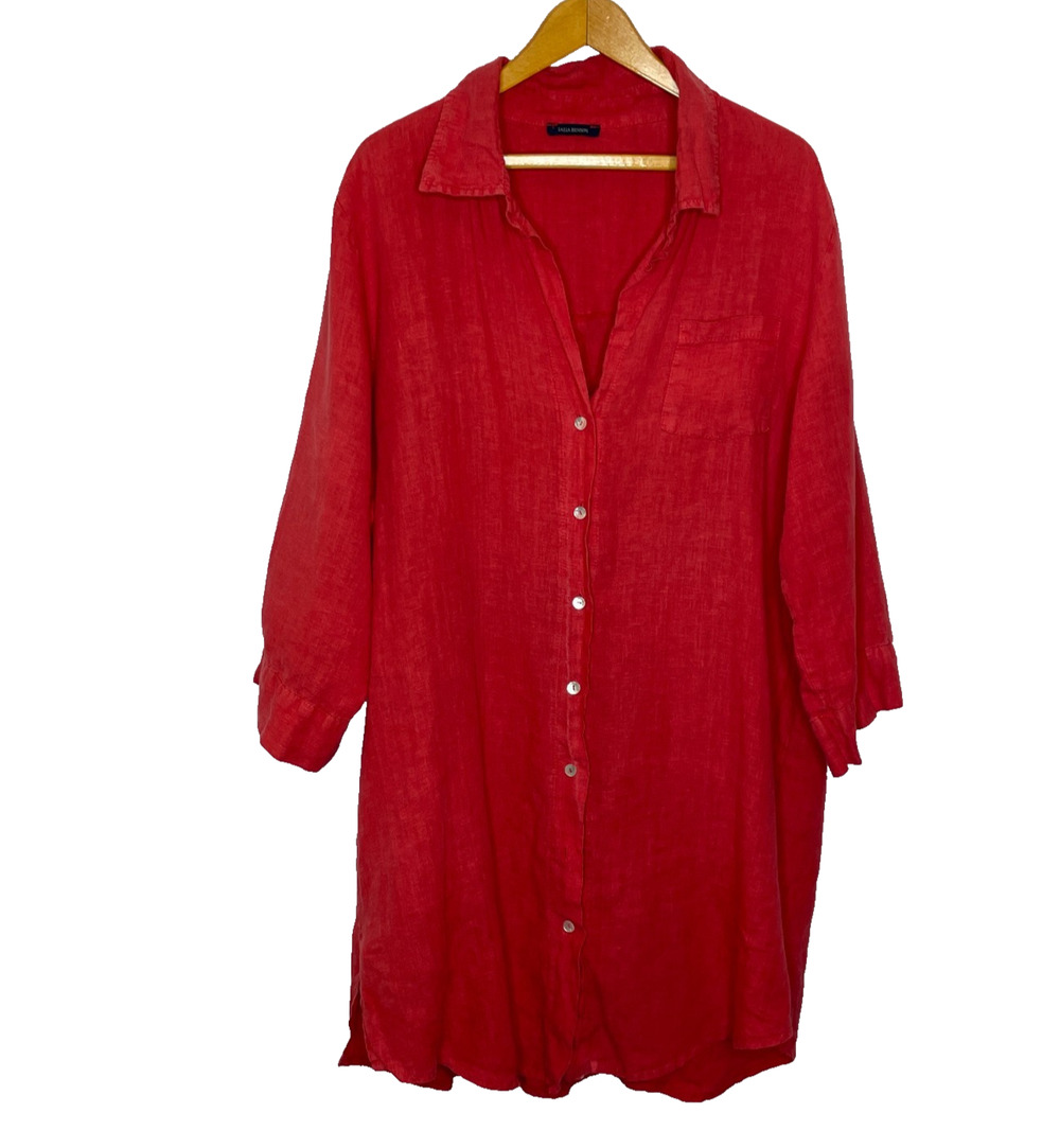 Women's 3X Talia Benson 100% Linen Red Button Down Shirt Dress